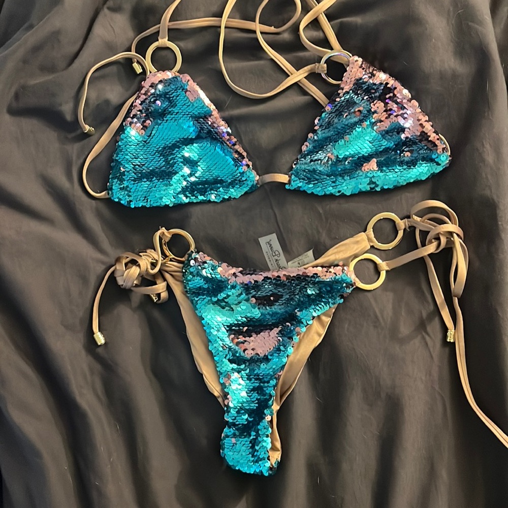 Beach Bunny Bikini - Blue and Gold Sparkle
